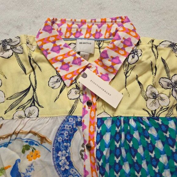 New S Maeve x Anthropologie Paz contrast button down shirt blouse purple - Picture 4 of 9